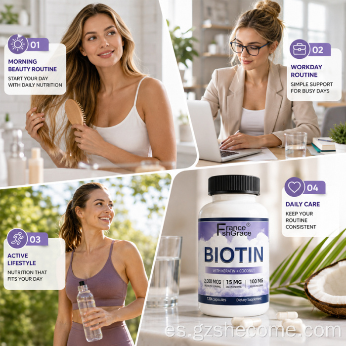 La biotina Shecome de alta resistencia cápsulas cabello piel uñas